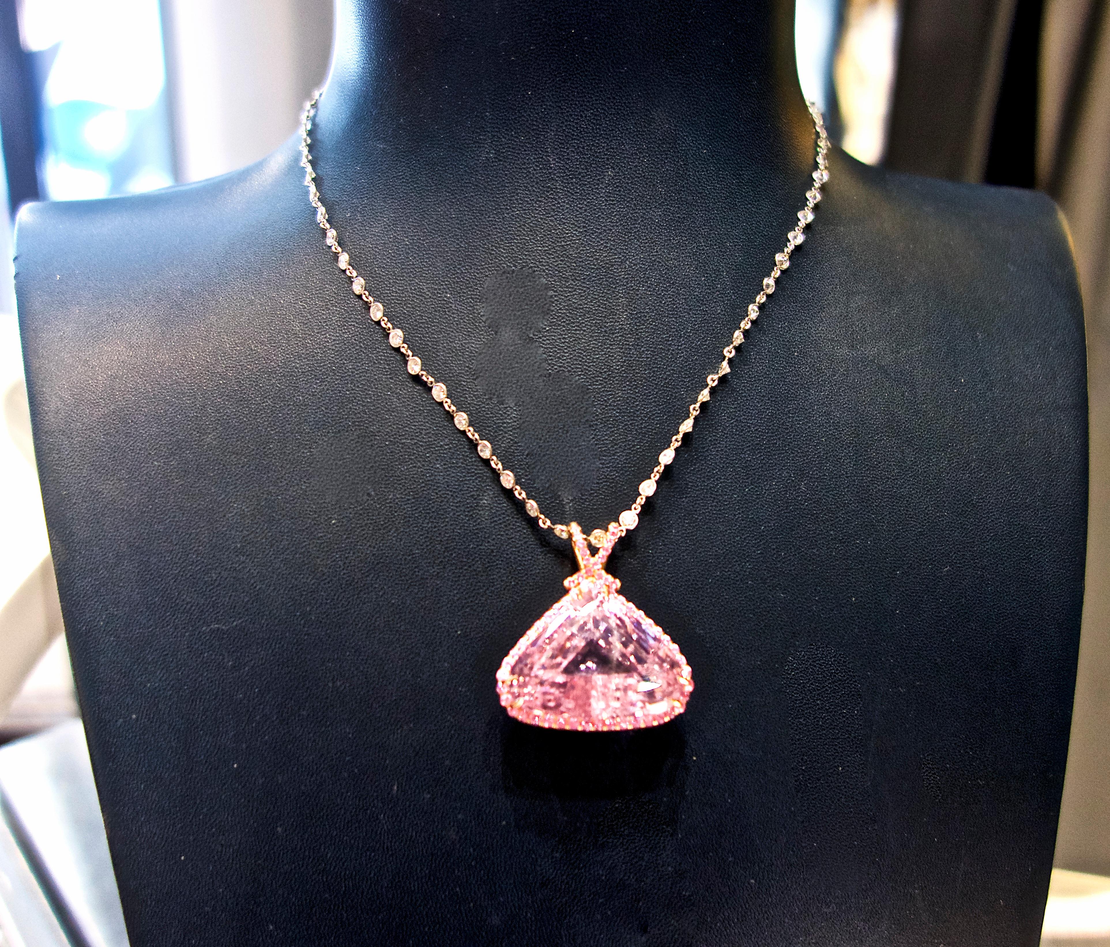 Kunzite and Pink Sapphire and Diamond Pendant-Necklace 6
