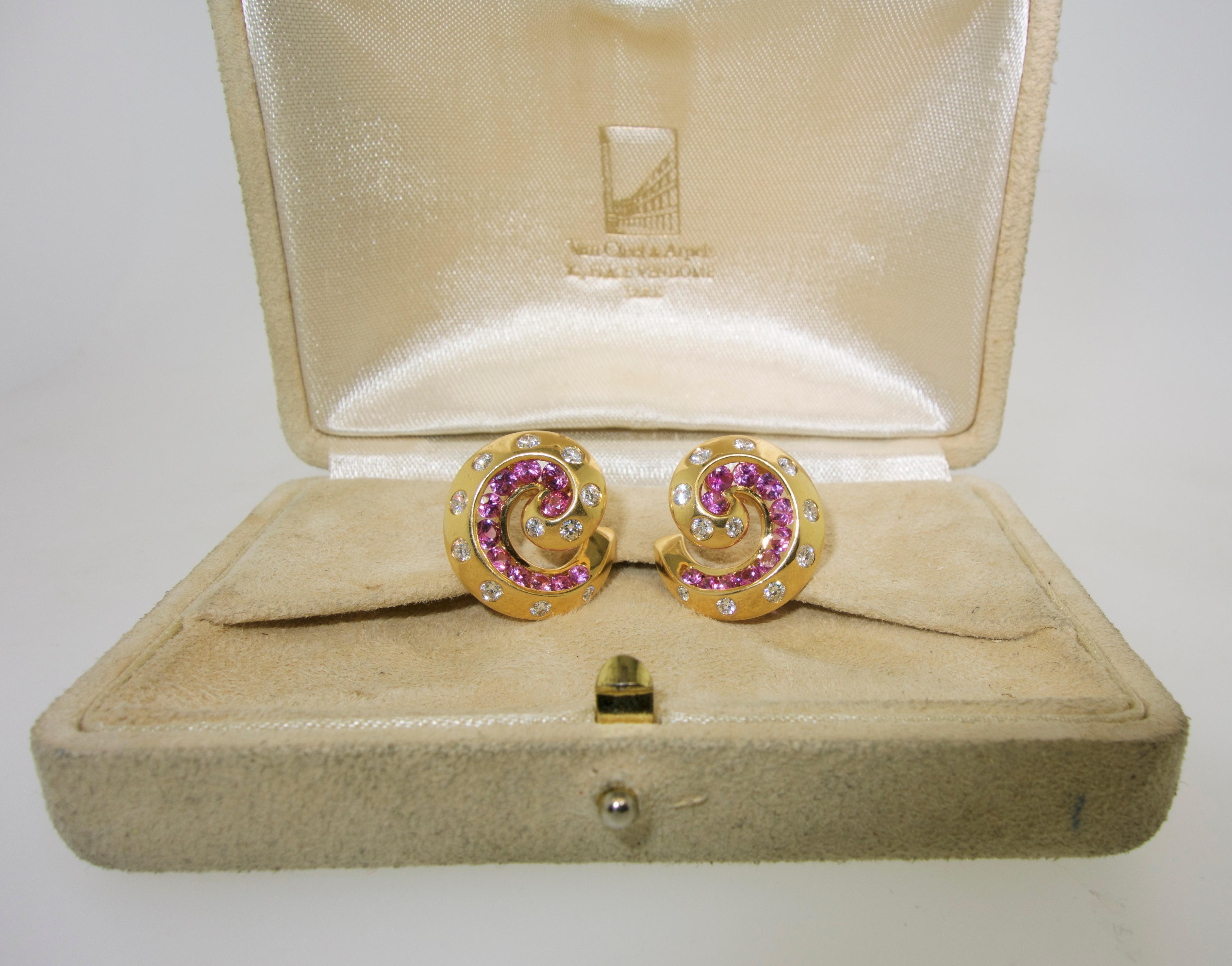 Van Cleef & Arpels Retro Style Diamond and Pink Sapphire Earrings, circa 1950 In Good Condition In Aspen, CO