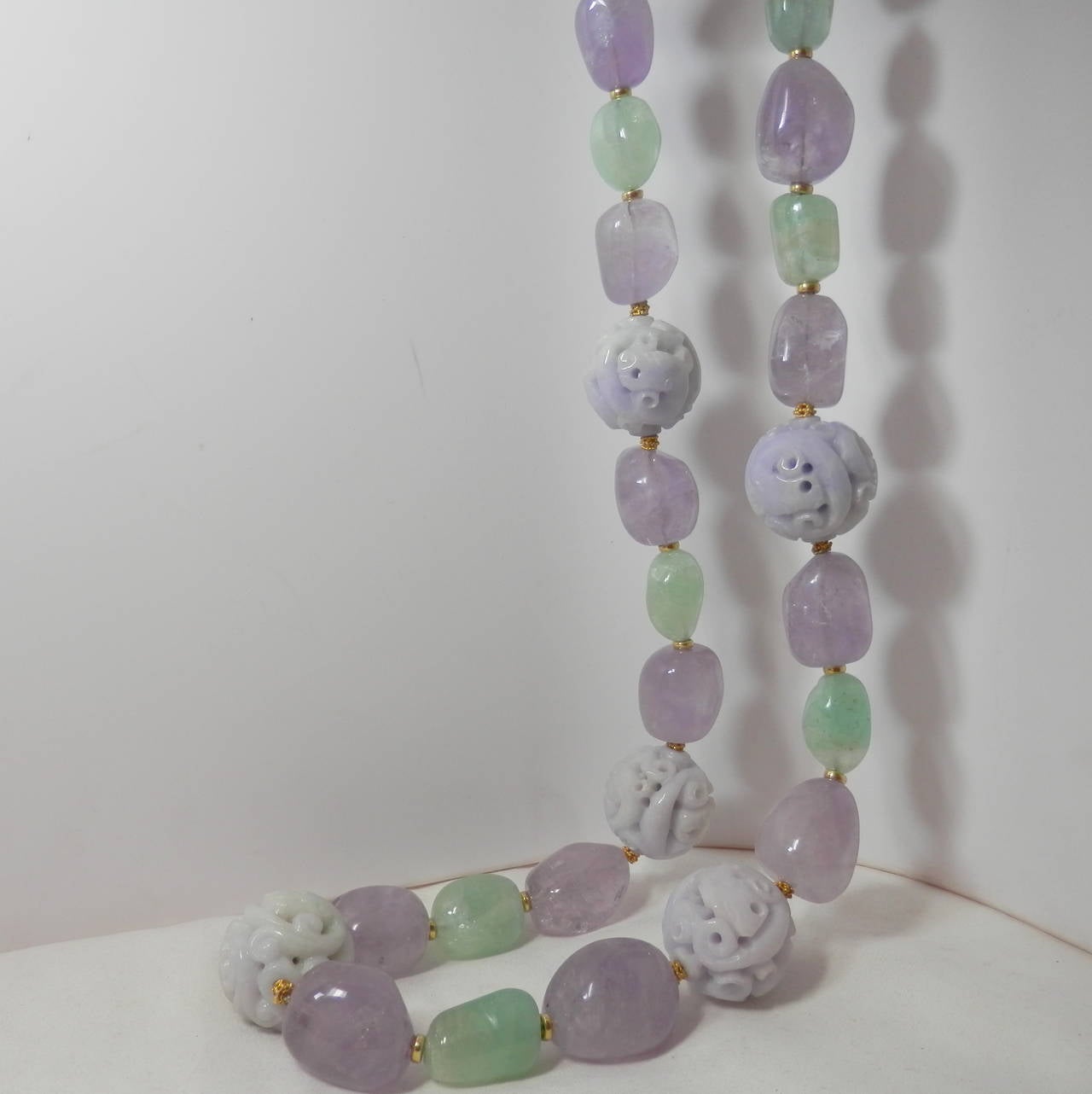 Emerald Jade  Amethyst Bead Necklace In Excellent Condition In Aspen, CO