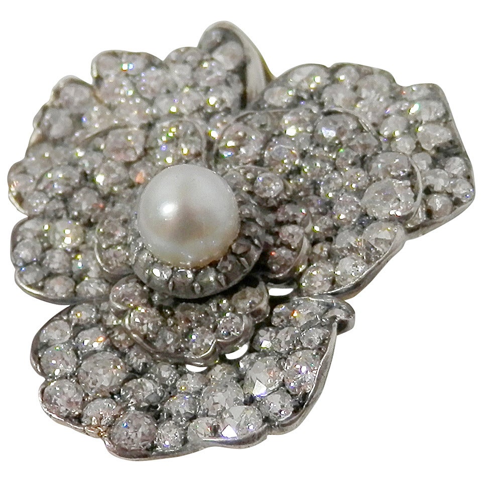 Victorian Pearl Diamond Silver Gold Pendant