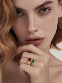 18K, Fine Colored Stone Bypass Ring with 1.7 ct., Ruby & 1.40 ct. Emerald