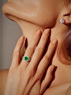 18K, Afghanistan Vivid Green 1.69 ct. Emerald, AGL, & Diamond Contemporary Ring