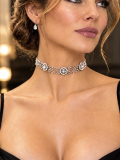 Collier ras du cou et bracelets édouardiens en platine, diamants et perles naturelles, vers 1905