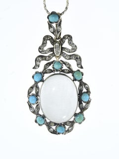 Mid-19th Century Turquoise, Rose-Cut Diamond, Rock Crystal, Silver & Gold Locket