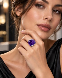 Garavelli Milano, oro bianco 18 carati, 28 ct. Anello cocktail con ametista e diamante