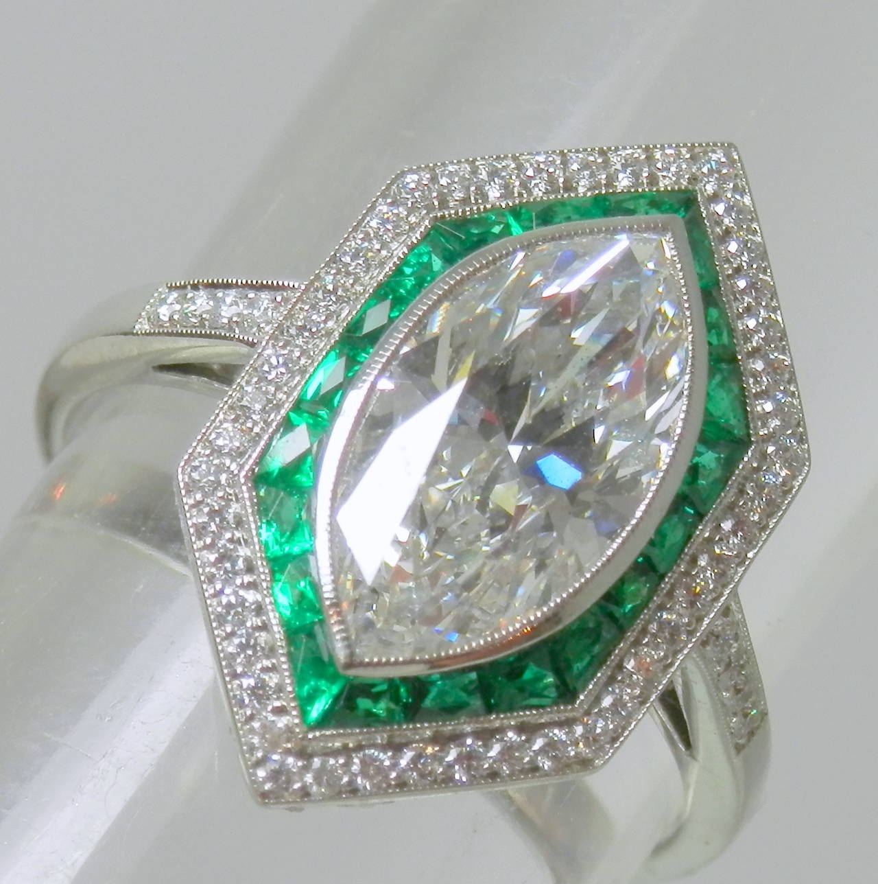 Emerald Diamond Platinum Ring at 1stdibs