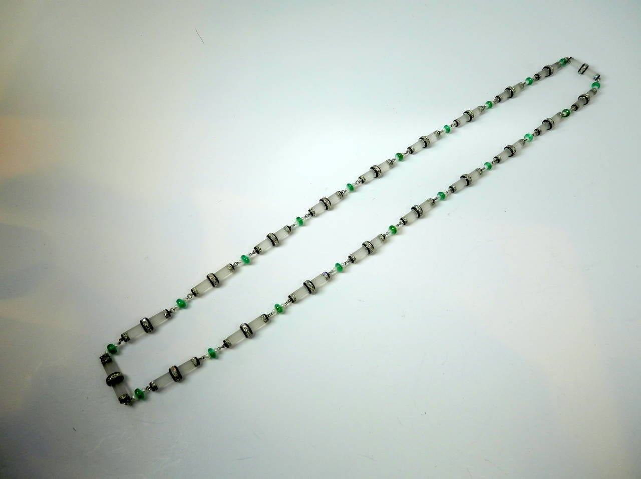 Women's Pearl Emerald Diamond Platinum Chain