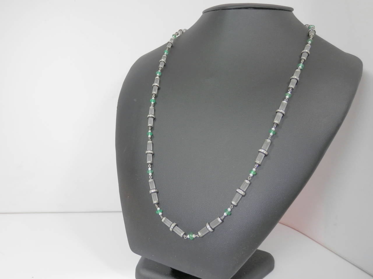 Pearl Emerald Diamond Platinum Chain 1