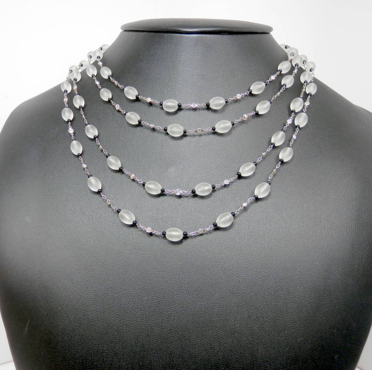 Women's Frosted Rock Crystal Onyx Diamond Platinum Long Chain