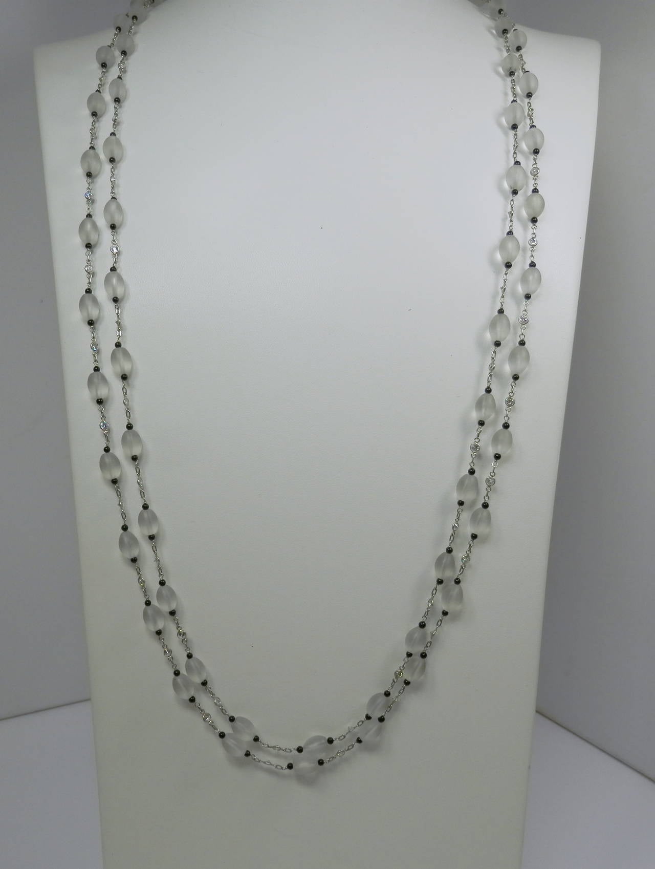 Contemporary Frosted Rock Crystal Onyx Diamond Platinum Long Chain