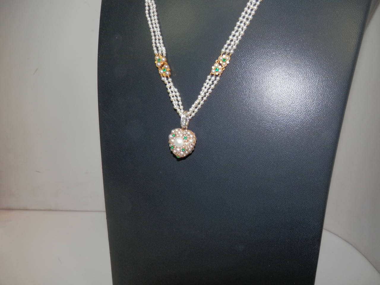 Tiffany & Co. Pearl Emerald Diamond Gold Platinum Heart Necklace 5