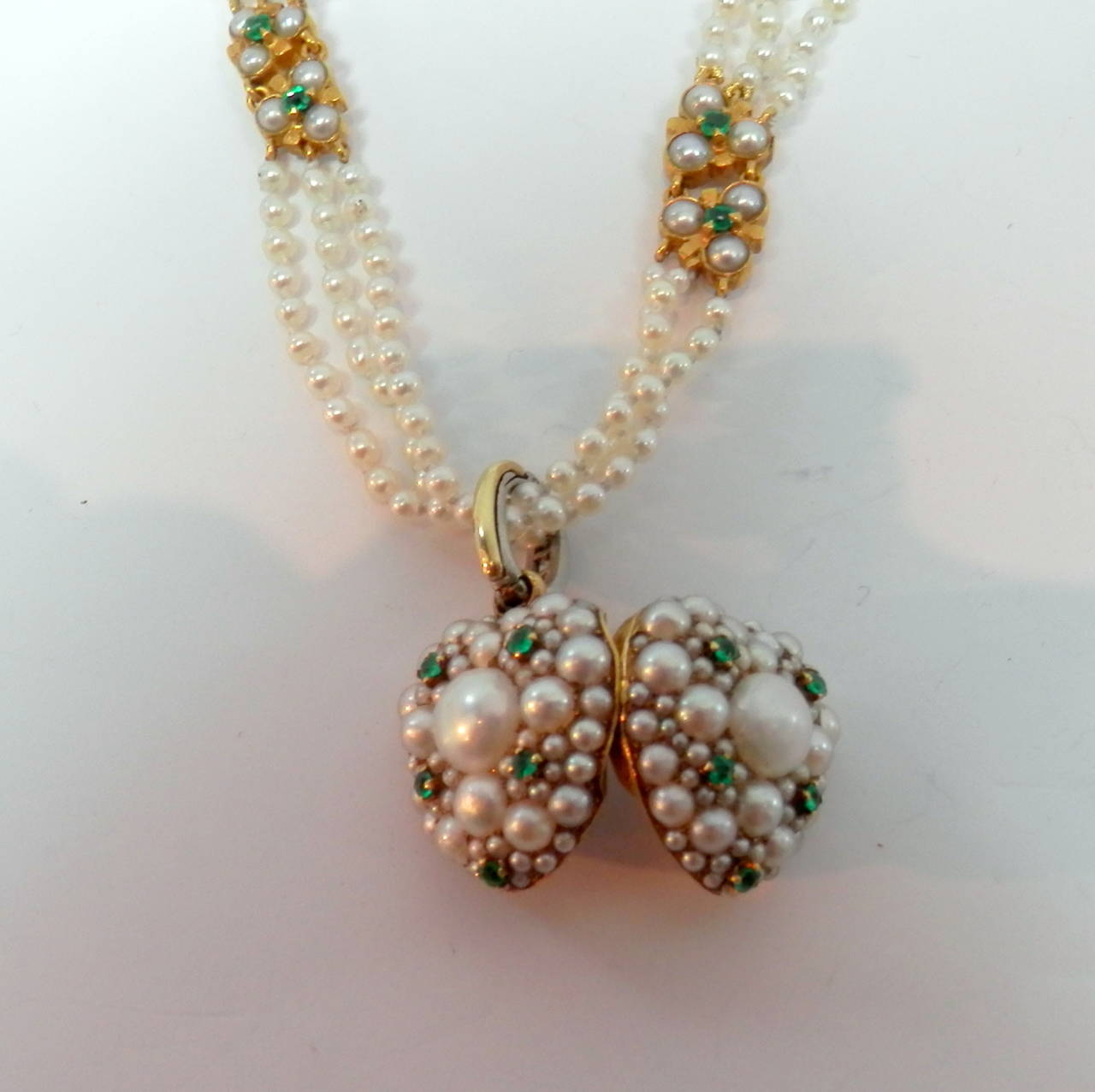Women's Tiffany & Co. Pearl Emerald Diamond Gold Platinum Heart Necklace