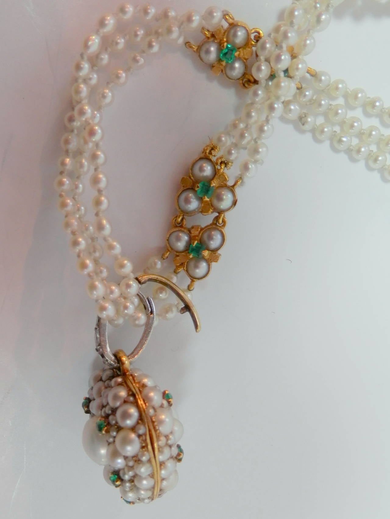 Tiffany & Co. Pearl Emerald Diamond Gold Platinum Heart Necklace 1