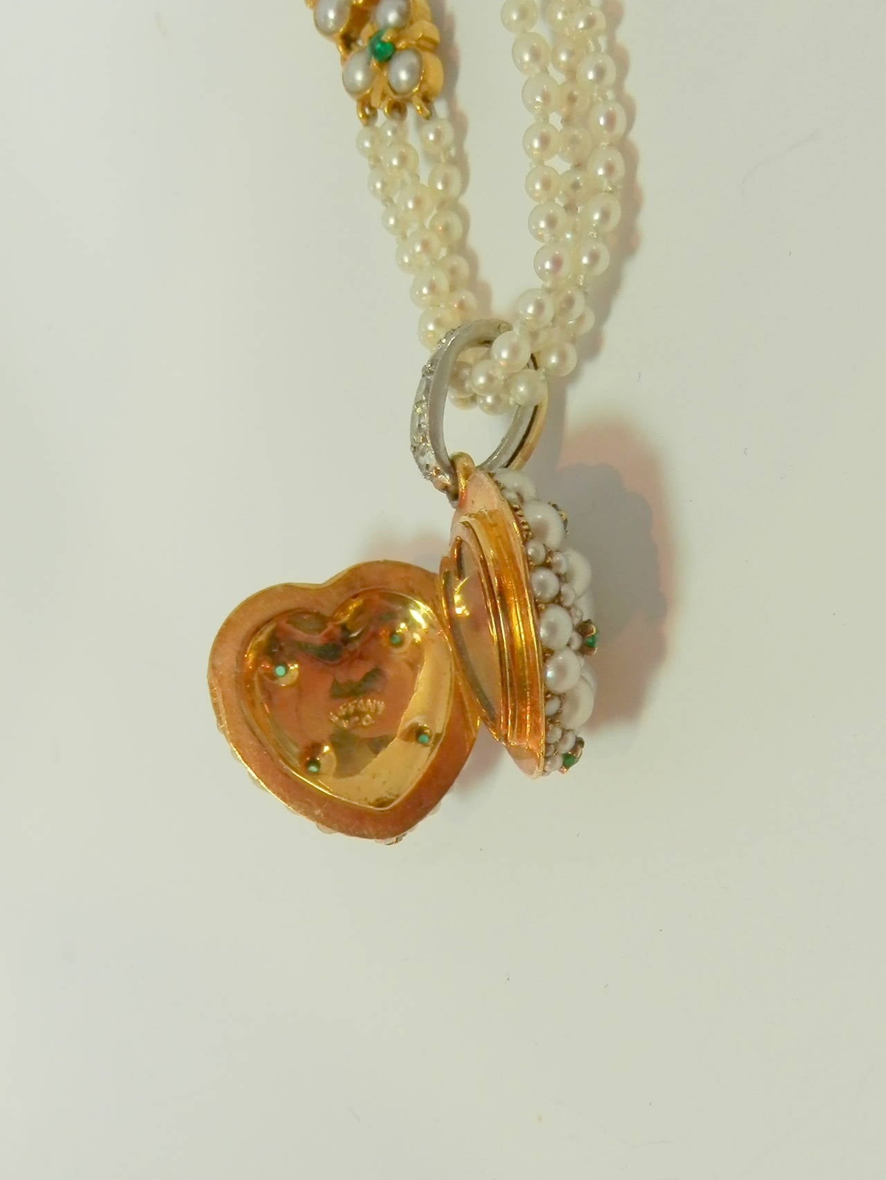 Tiffany & Co. Pearl Emerald Diamond Gold Platinum Heart Necklace 3