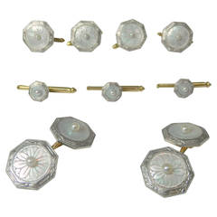 Natural Pearl Platinum Cuff Stud and Vest Button Set