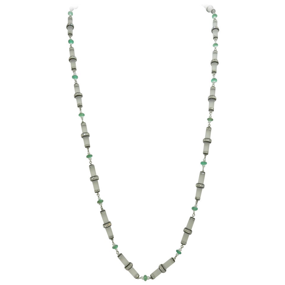 Pearl Emerald Diamond Platinum Chain
