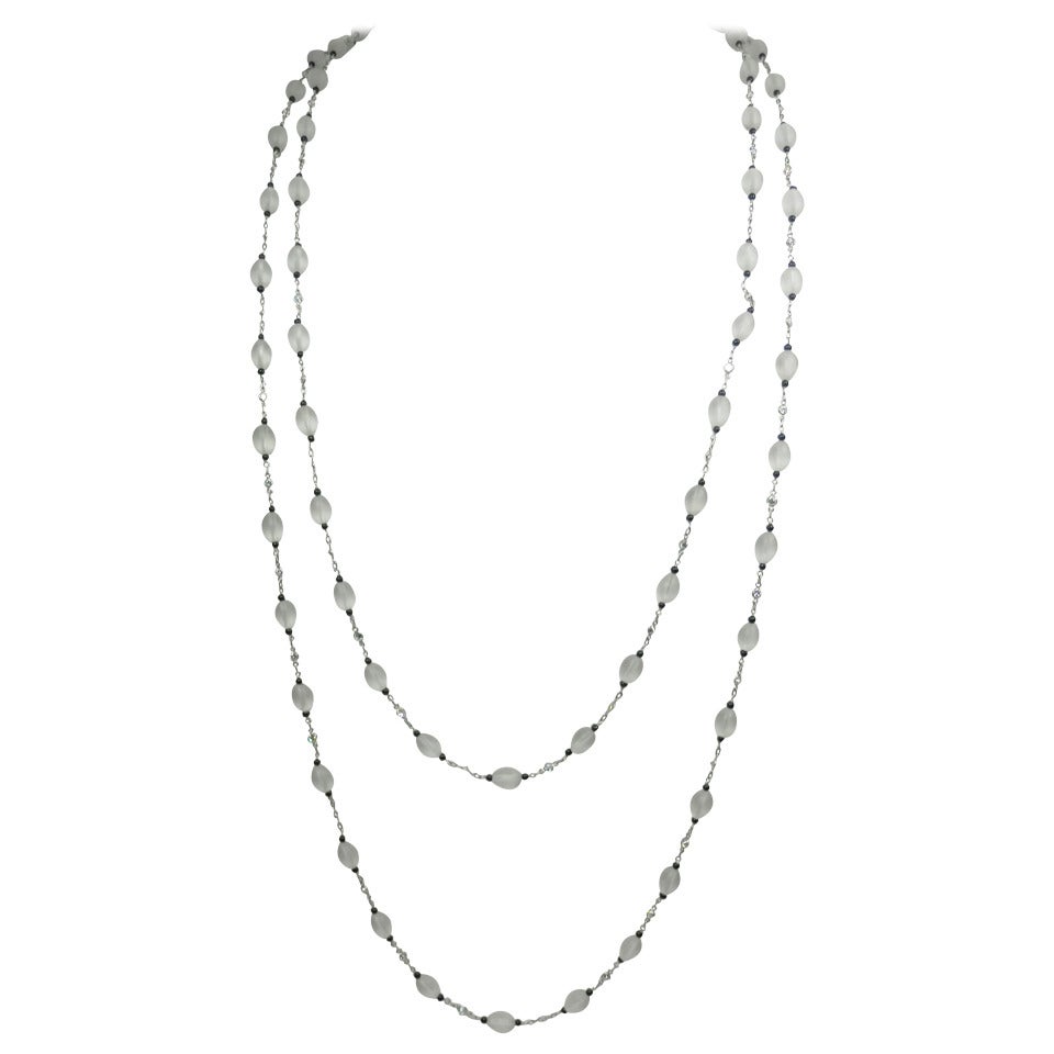 Frosted Rock Crystal Onyx Diamond Platinum Long Chain