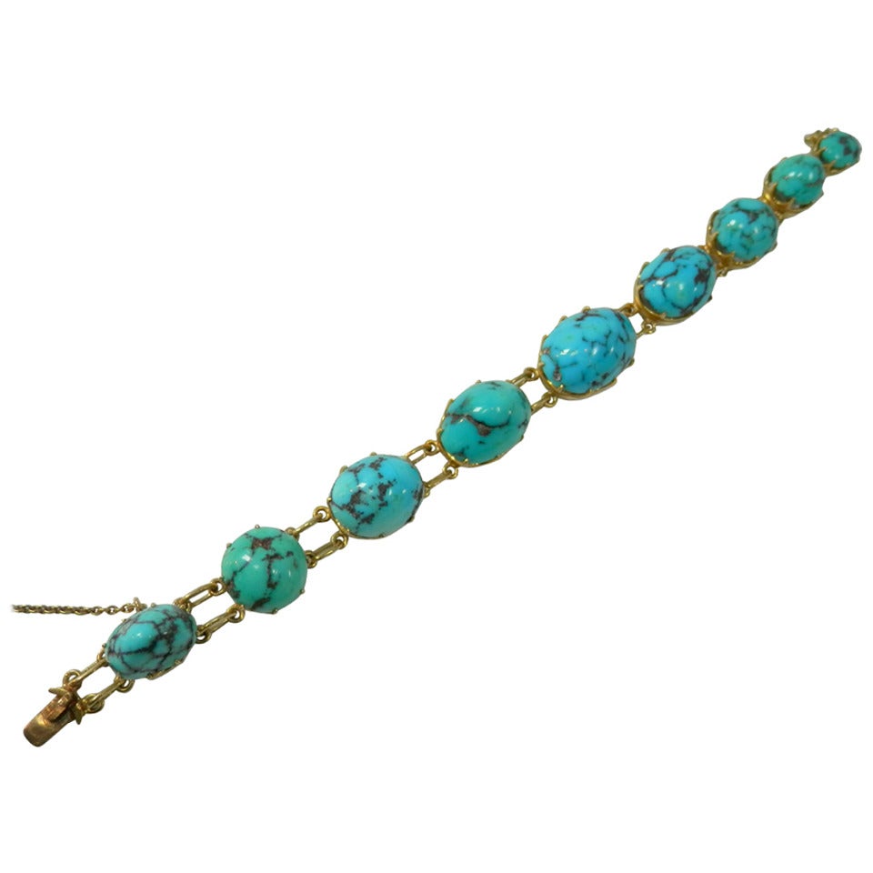 Turquoise Gold Link Bracelet For Sale at 1stDibs