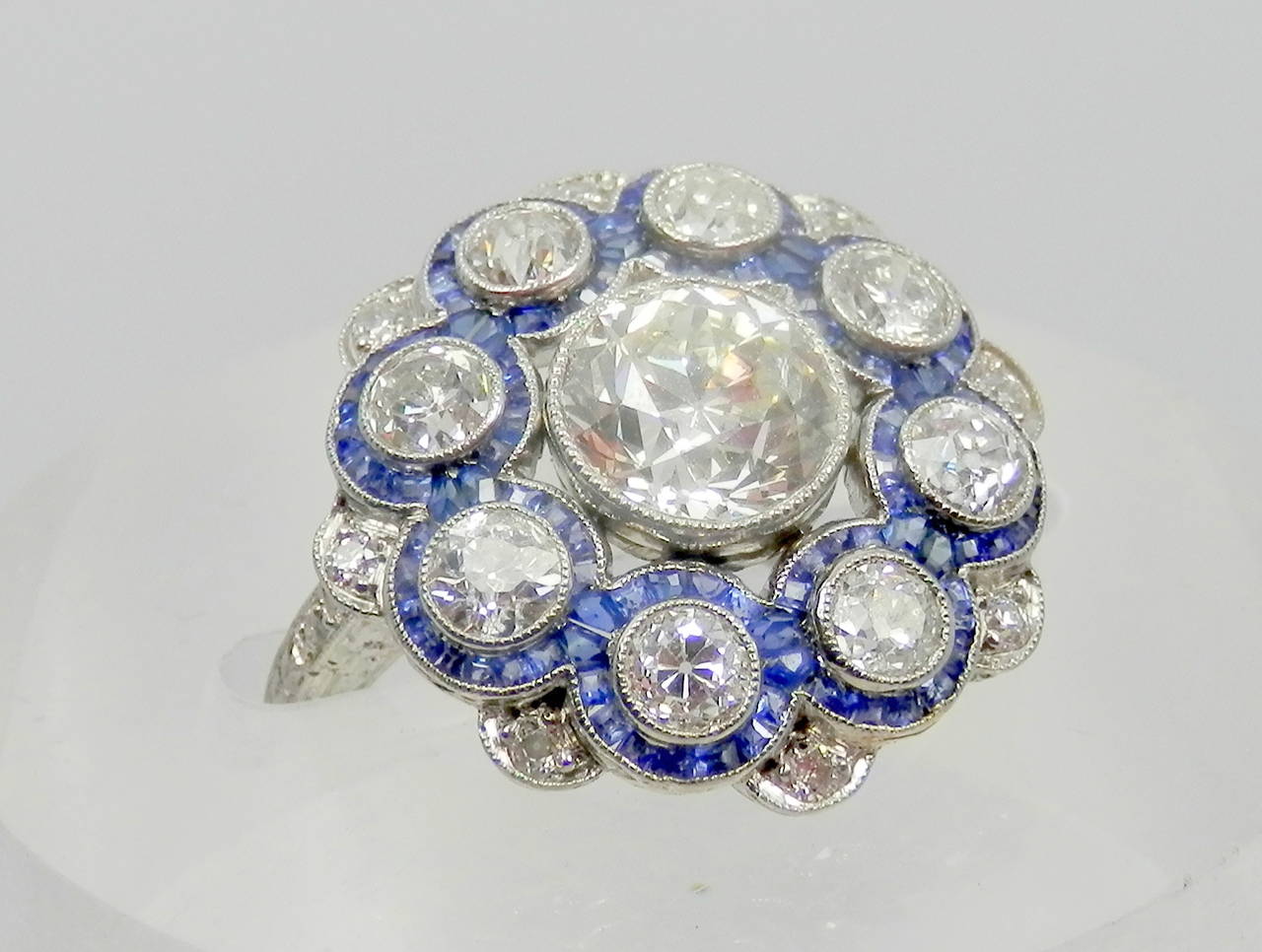Art Deco 1920s Sapphire Diamond Platinum Cluster Ring