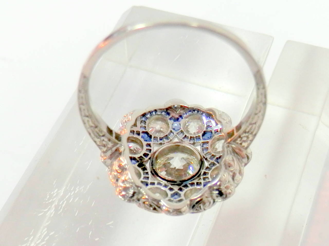 1920s Sapphire Diamond Platinum Cluster Ring 3