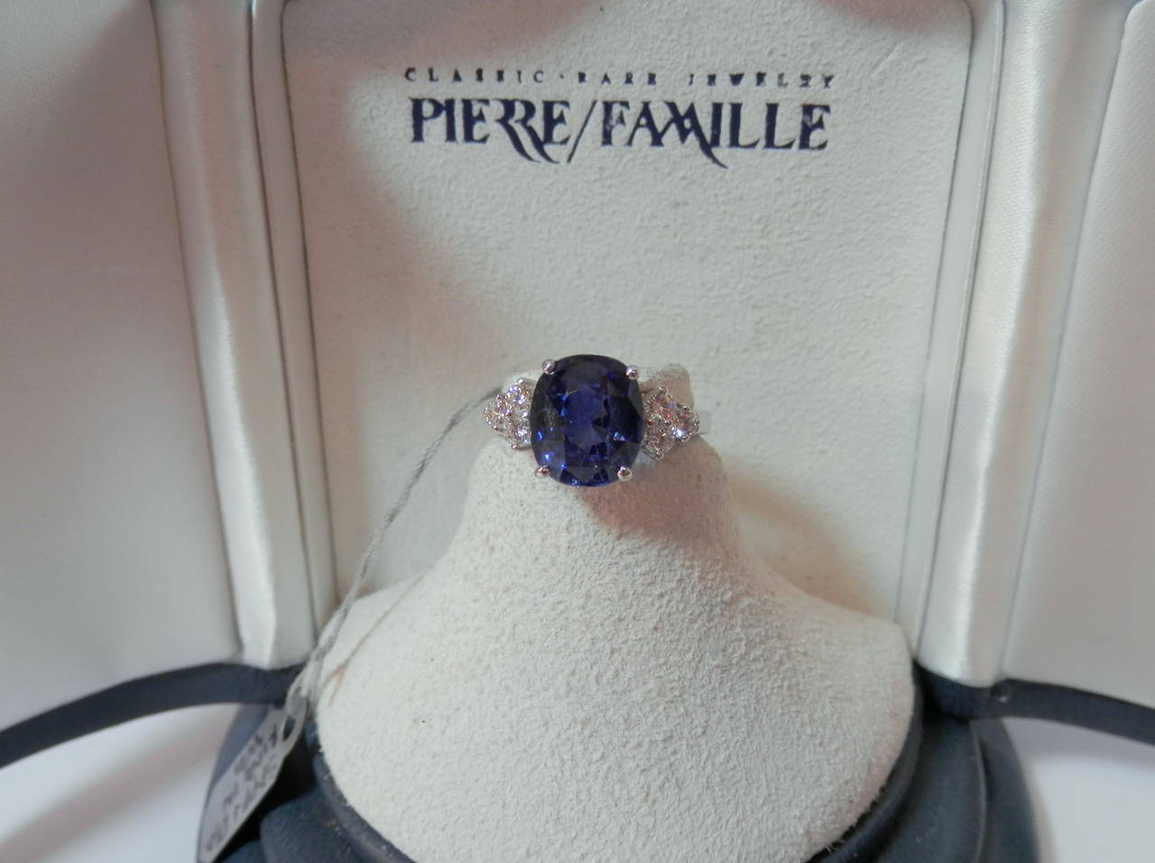 Sapphire Diamond Platinum Engagement Ring In Good Condition In Aspen, CO