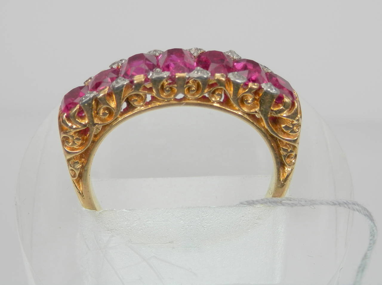 Women's Antique No Heat Burma Ruby Diamond Gold Band Ring