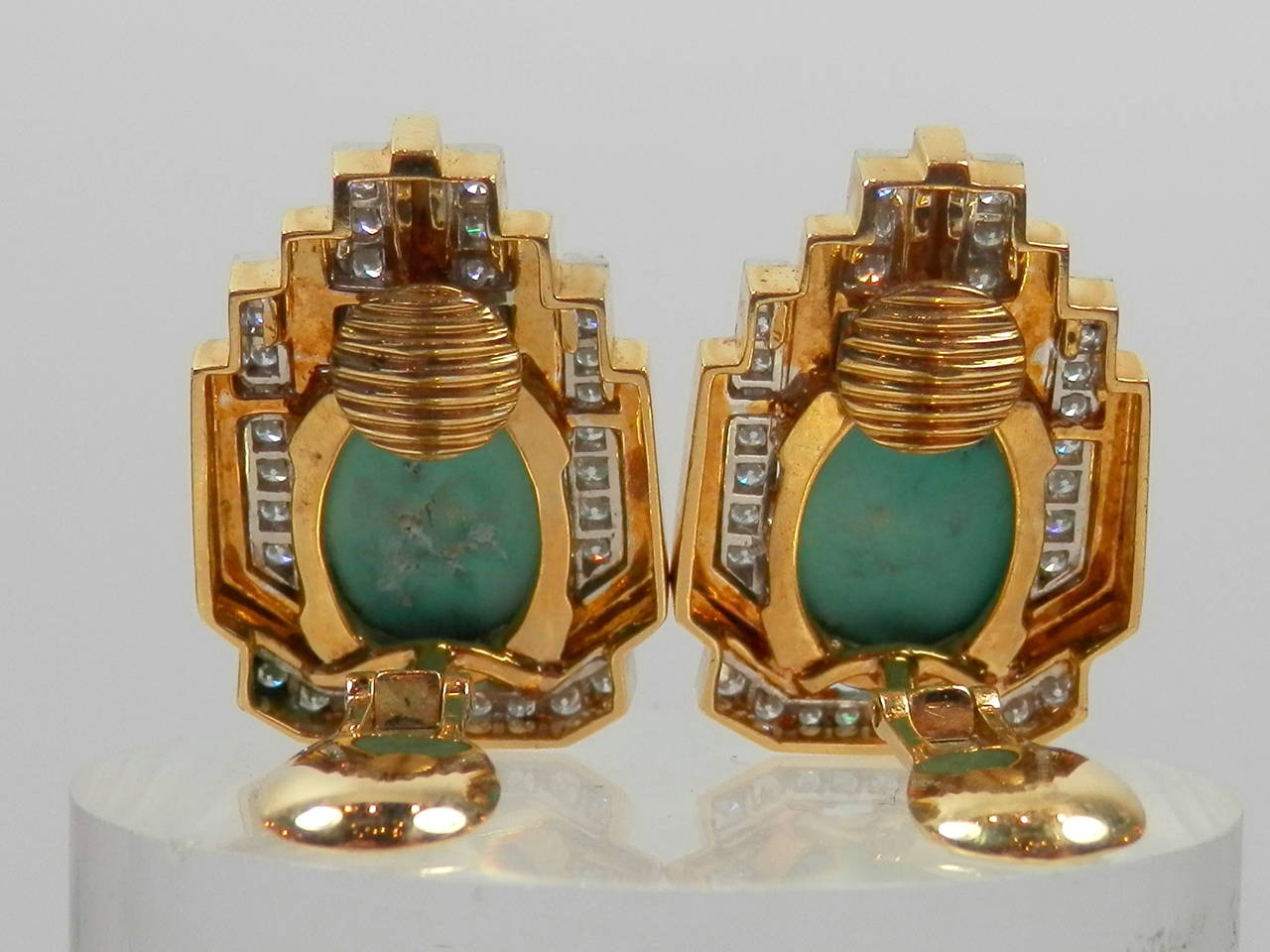 David Webb Turquoise Diamond Gold Earrings In Excellent Condition In Aspen, CO