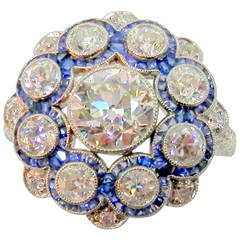 1920s Sapphire Diamond Platinum Cluster Ring