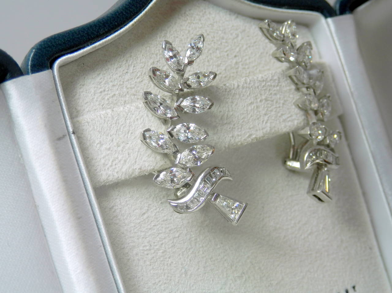 Contemporary Diamond Platinum Leaf Motif Earrings