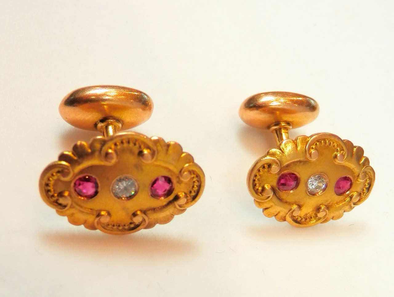 High Victorian Victorian Ruby Diamond Gold Cufflinks