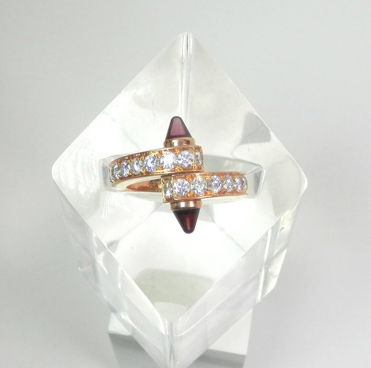 Cartier Garnet Diamond Gold Bypass Ring In Excellent Condition In Aspen, CO