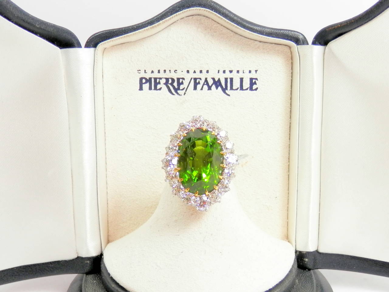 Bague En Platine Pt900 Avec Péridot Et Diamants - Taille US 5, Occasion Très Bon état