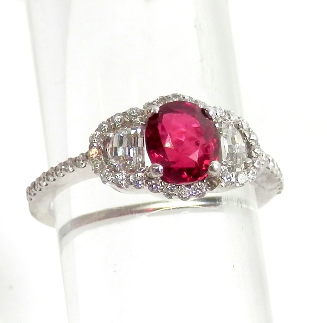 Contemporary Petite Burma No Heat Ruby Diamond Platinum Ring