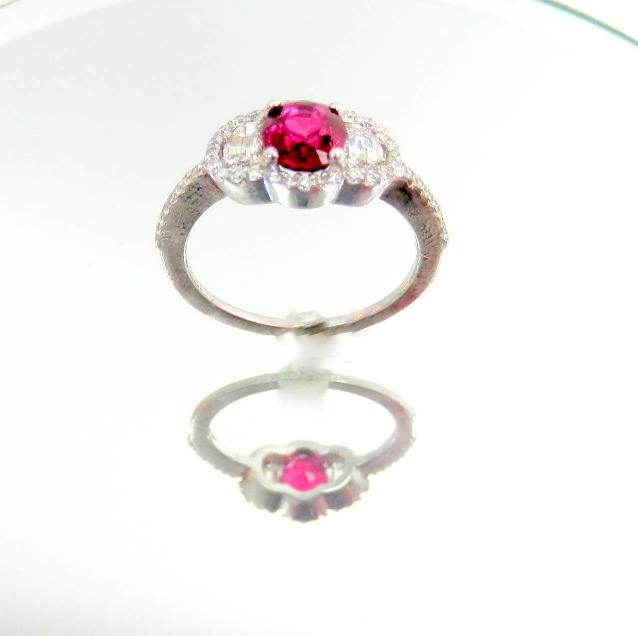 Petite Burma No Heat Ruby Diamond Platinum Ring In Excellent Condition In Aspen, CO