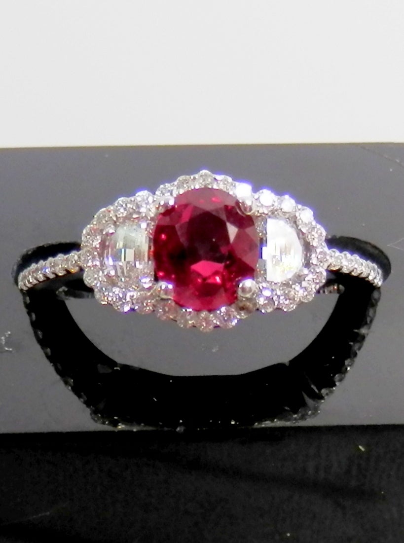 Women's Petite Burma No Heat Ruby Diamond Platinum Ring