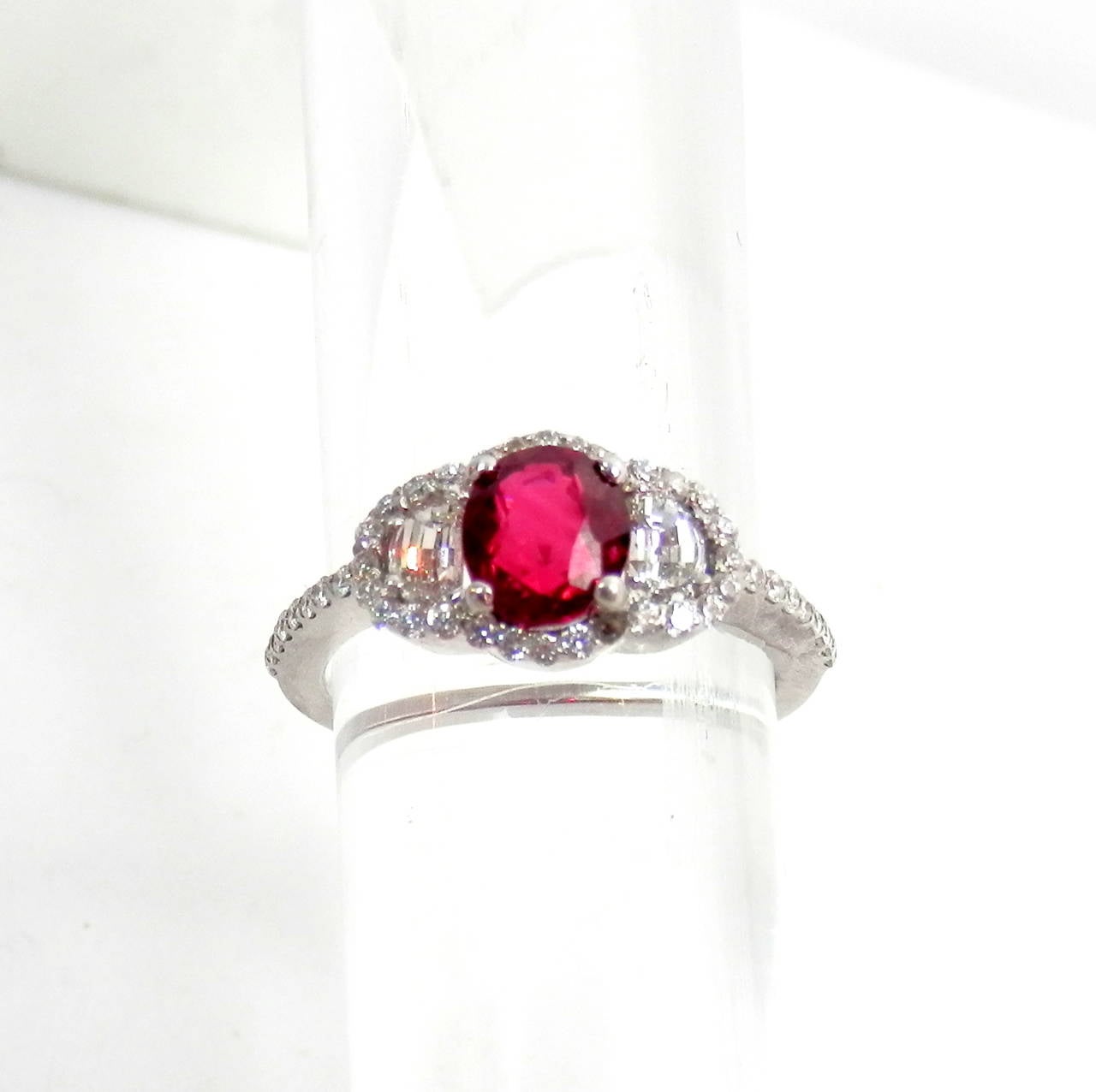 Petite Burma No Heat Ruby Diamond Platinum Ring 1