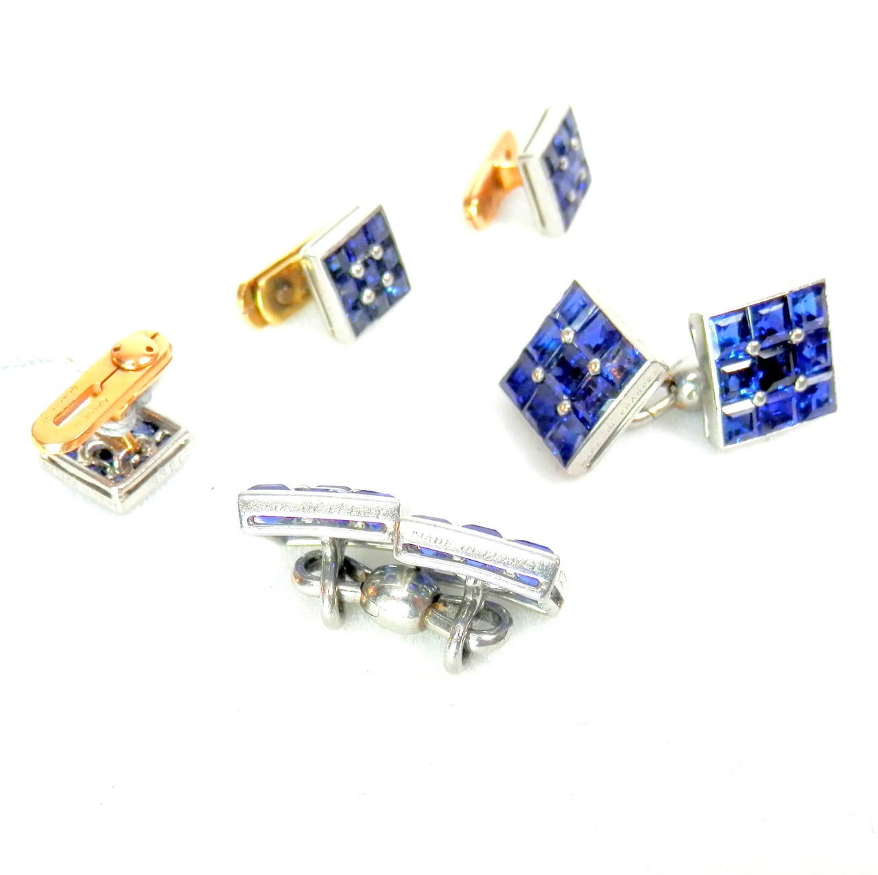 Women's or Men's Cartier Paris sapphire Platinum cufflink stud set