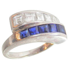 Sapphire Diamond Platinum Band Ring