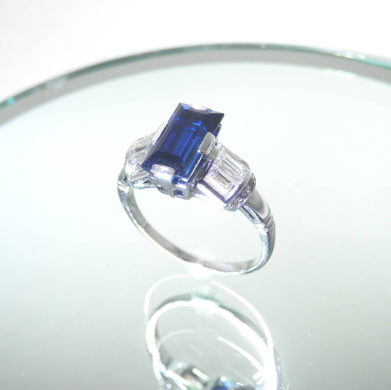 Women's Art Deco Burma Sapphire Diamond Platinum Ring