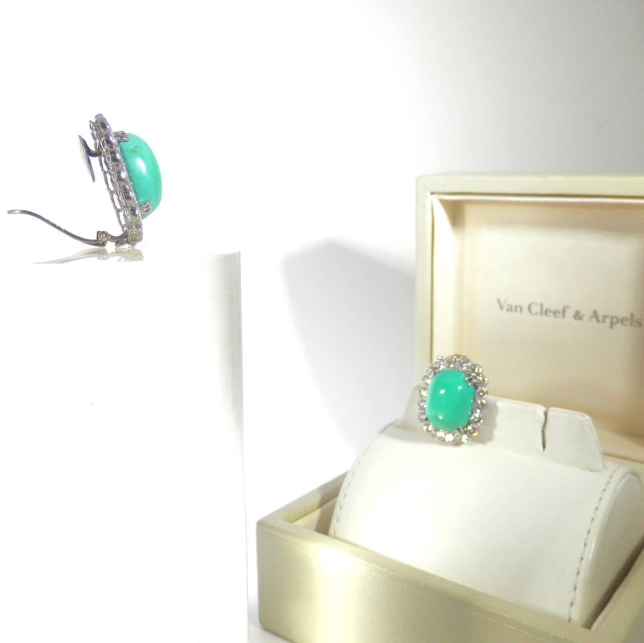 Van Cleef & Arpels Turquoise Diamond Platinum Earrings 1