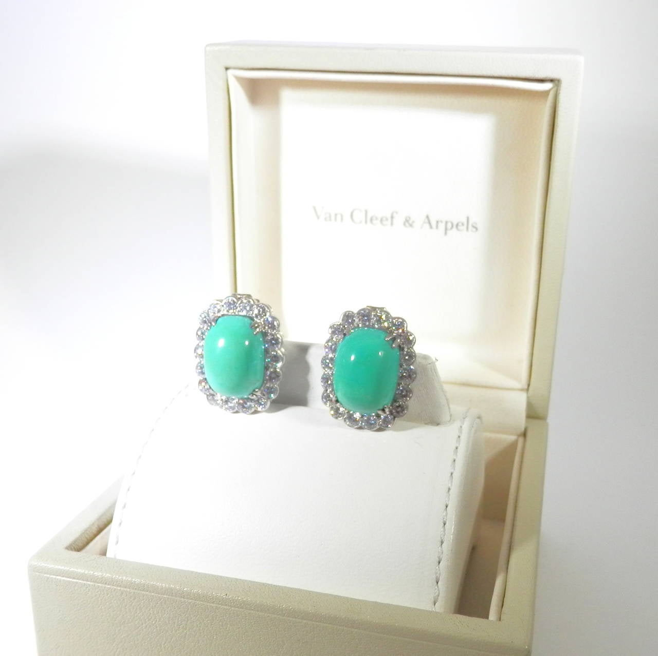 Van Cleef & Arpels Turquoise Diamond Platinum Earrings 2