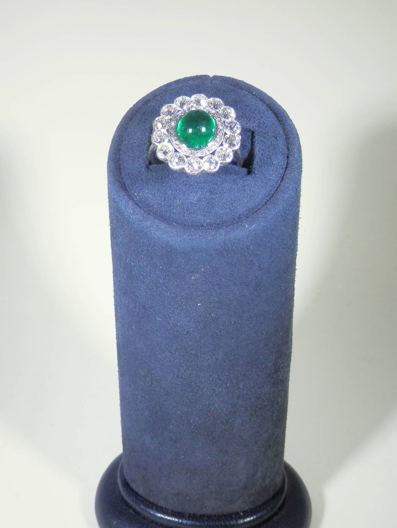 1920s Emerald Diamond Platinum Ring In Excellent Condition In Aspen, CO