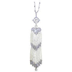 Elaborate Edwardian Natural Pearl and Diamond Pendant 1