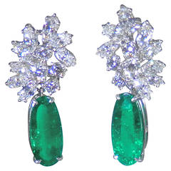Colombian Emerald Diamond Platinum Chandelier Earrings