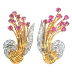 Kutchinsky Ruby Diamond Gold Platinum Earrings