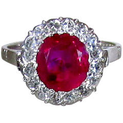 Vintage Fine Burma ruby diamond Platinum halo ring