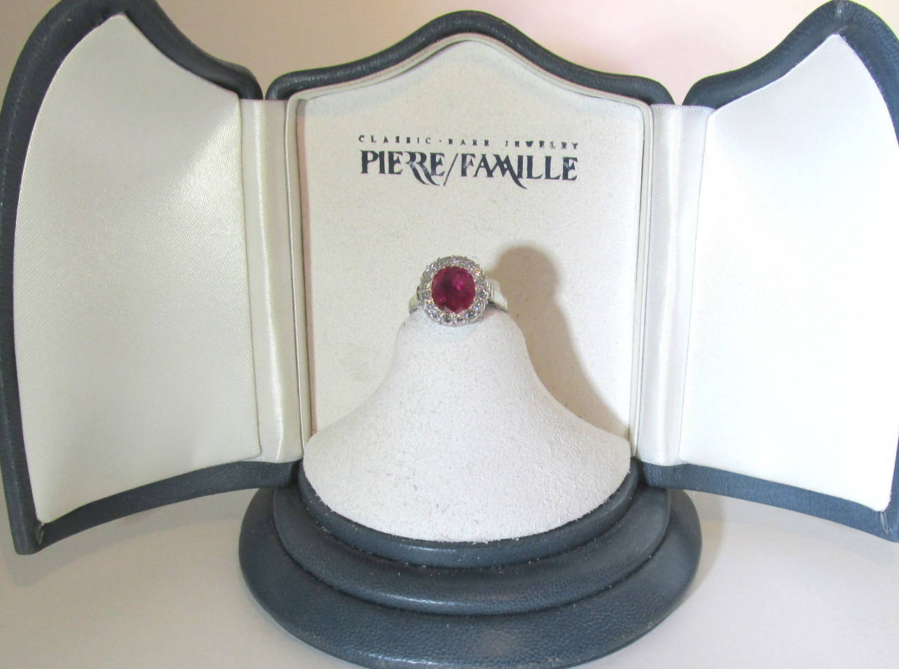 Art Deco Fine Burma ruby diamond Platinum halo ring