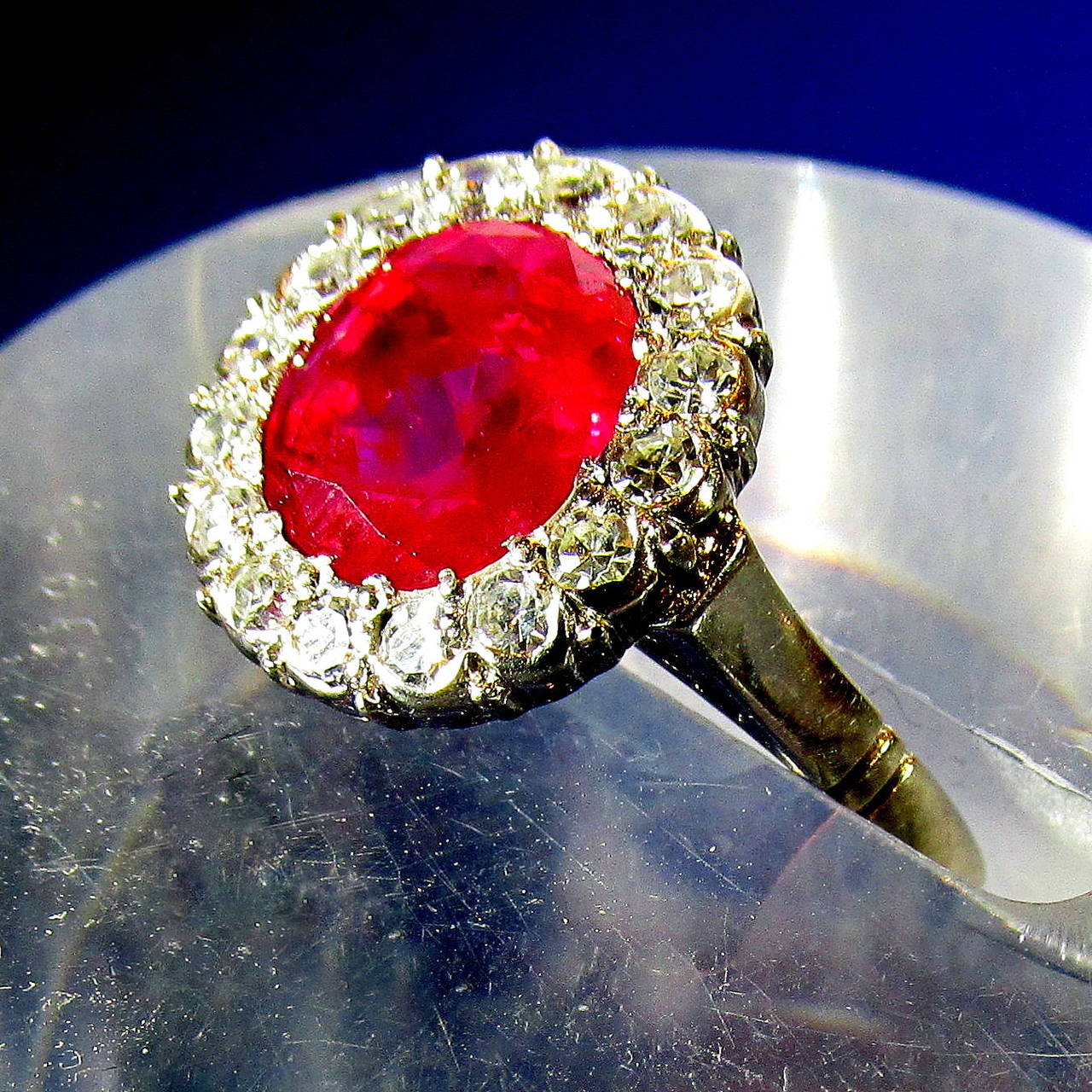 Women's Fine Burma ruby diamond Platinum halo ring