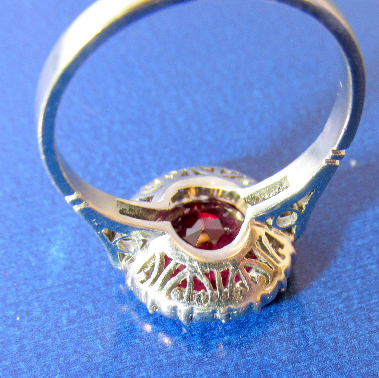 Fine Burma ruby diamond Platinum halo ring 1