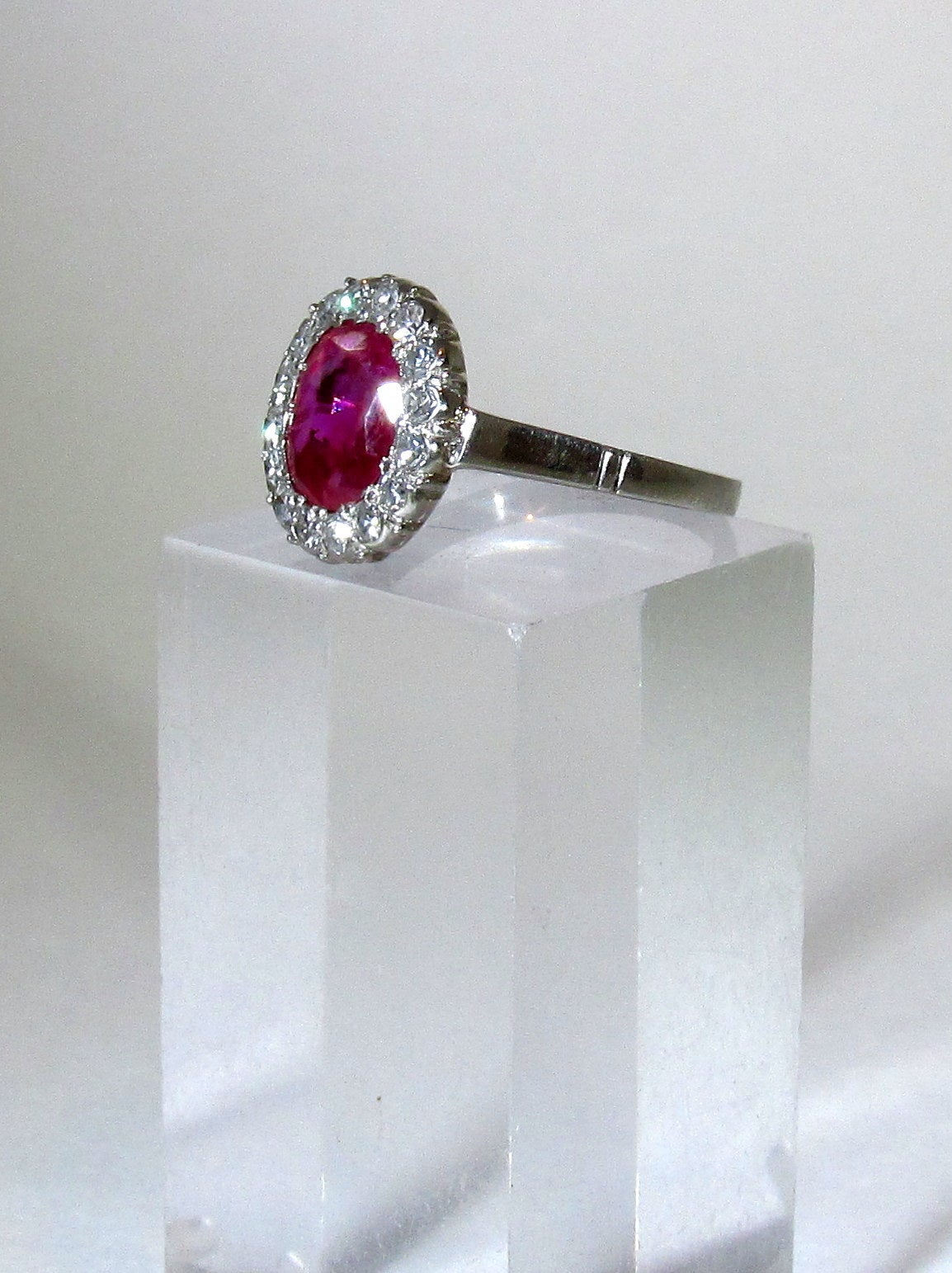 Fine Burma ruby diamond Platinum halo ring 2